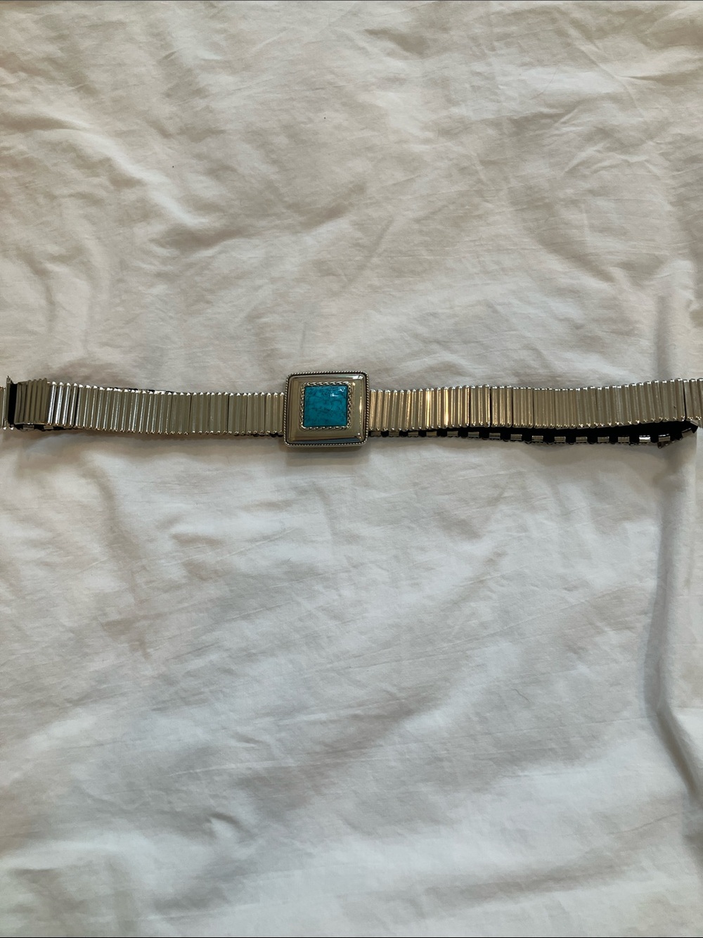 Silver Stretch Belt with Blue Turquoise Accent